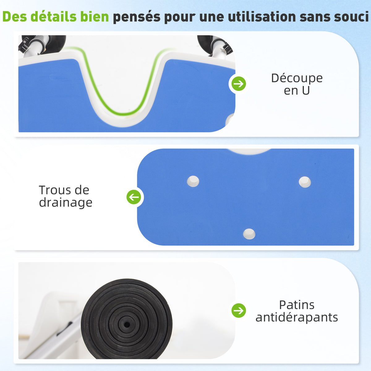 Tabouret de douche siège de douche hauteur ajustable 39-51,5 cm barre d'appui à ventouse patins à ventouse bleu foncé-4