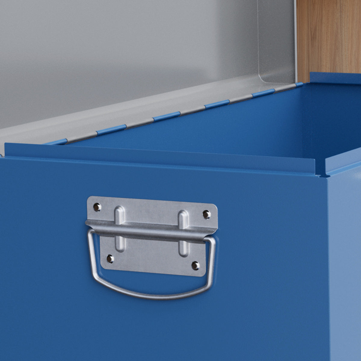 Caisse boite à outils en métal transportable avec 3 poignées, 2 loquets, dim. 50L x 26l x 18,5H cm, bleu-8