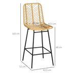 Lot de 4 tabourets de bar, chaises de bar, dossier en cannage et repose-pieds, cadre en acier, 42,5x52x102cm, jaune-2