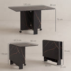 Table pliante cuisine table à manger pliable avec 2 abattants 2 roues avec freins 120 x 80 x 73 cm noir marbré imitation-2