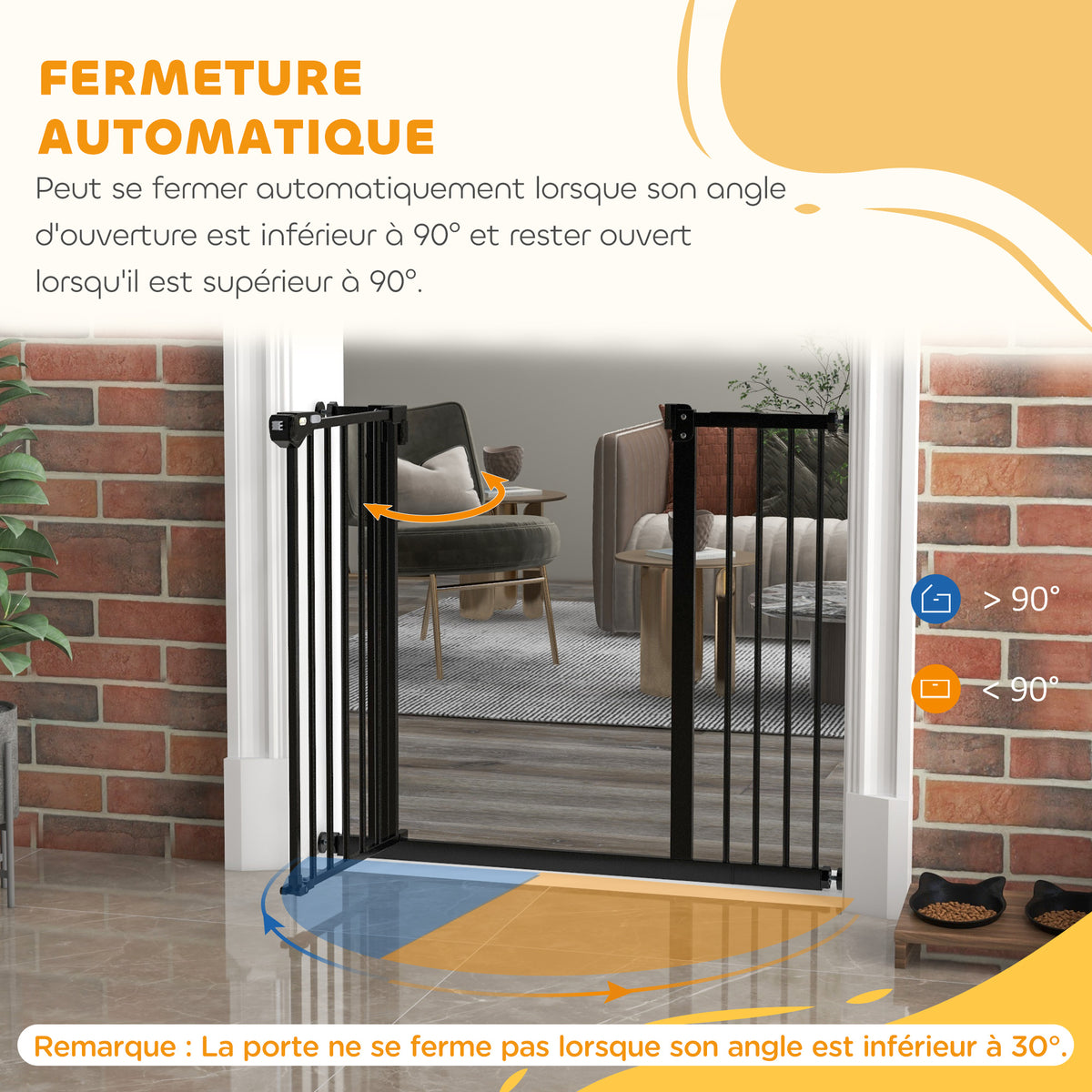Barrière de sécurité animaux porte fermeture automatique système de double verrouillage sans perçage 1 extension noir-4