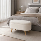 Banc de Rangement, Bout de Lit Rembourré en Peluche Teddy avec Couvercle et Pieds en Bois, 82 x 41 x 45 cm, Blanc-1