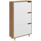 Meuble à chaussures 3 abattants avec étagère réglable, 72L x 24P x 119H cm, naturel et blanc-0