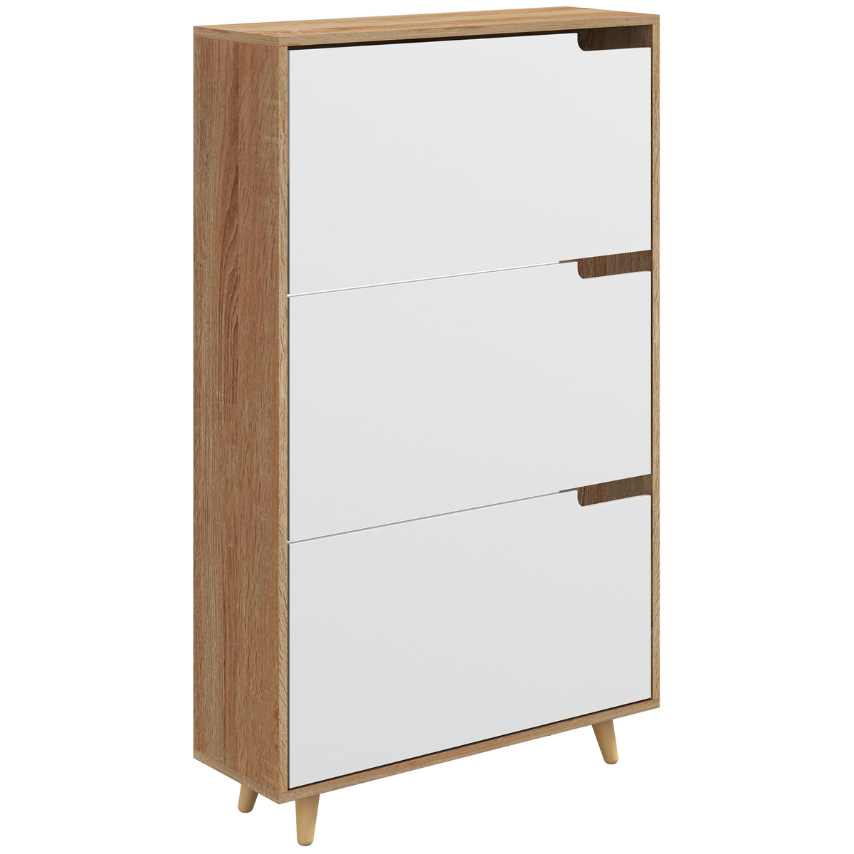 Meuble à chaussures 3 abattants avec étagère réglable, 72L x 24P x 119H cm, naturel et blanc-0