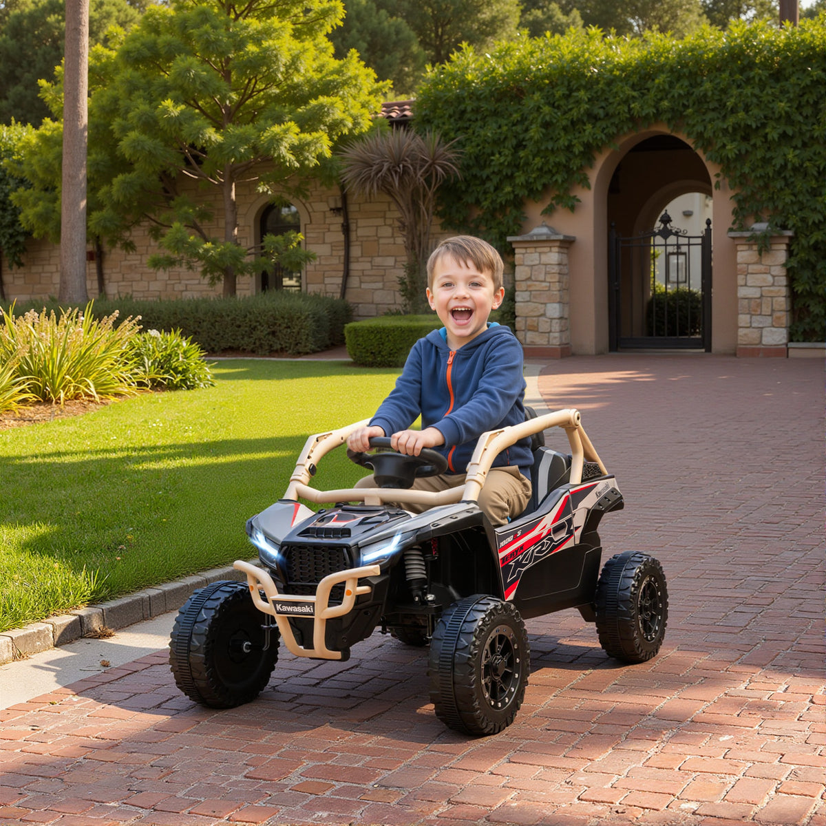 Voiture électrique enfant UTV KAWASAKI TERYX KRX 1000 12 V à 2 moteurs 25 W télécommande 2,4 Ghz 100 x 64 x 56 cm jaune-1