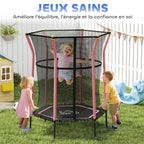 Trampoline pour enfant 1,22 x 1,11 x 1,9 m filet de sécurité porte zippée 6 poteaux rembourrés inclus rose noir-7