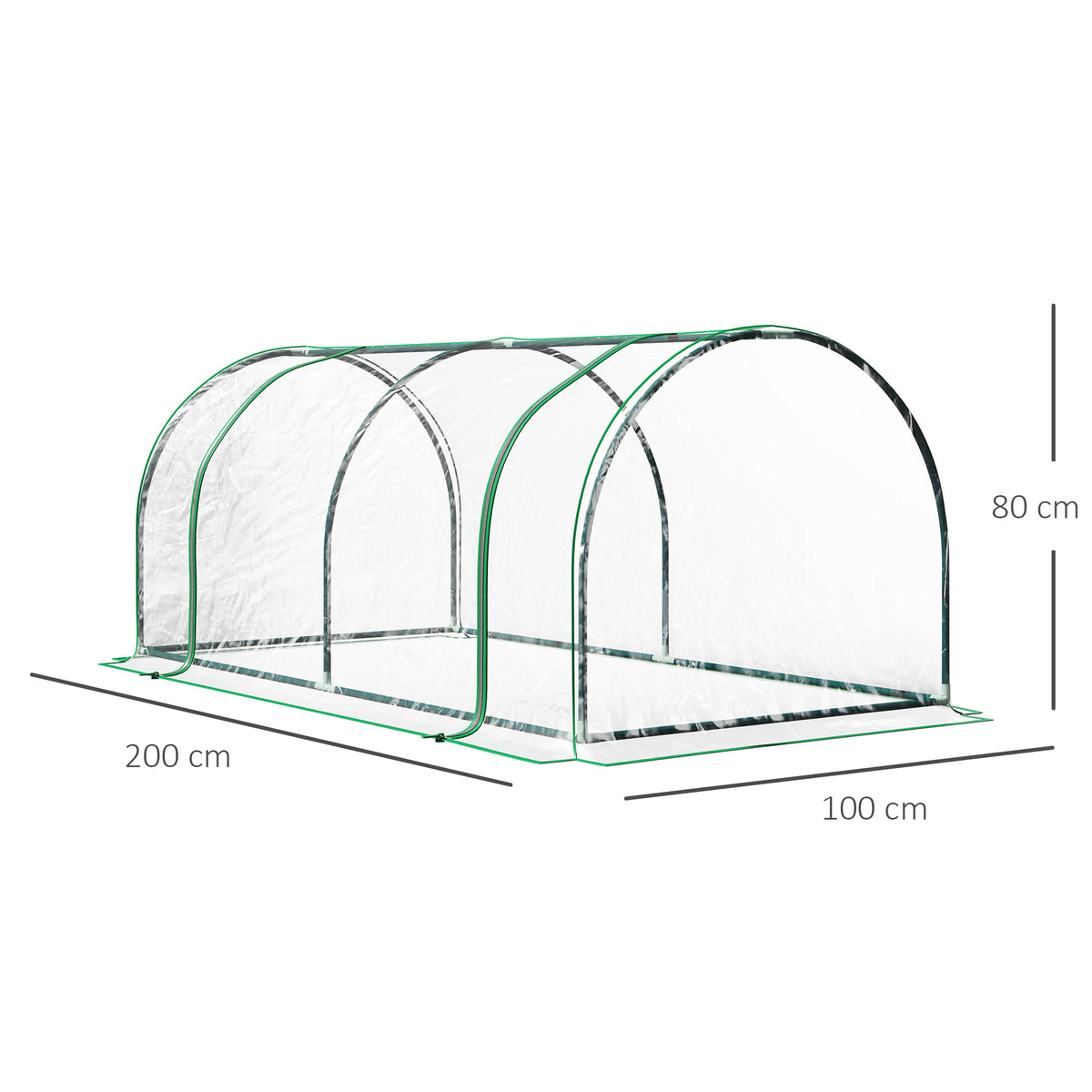 Serre de Jardin Tunnel mini serre tunnel serre à tomates 2L x 1l x 0,8H m Grande Porte zippée bâche Plastique Transparent métal époxy Vert-2
