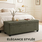 Banc de Rangement, Bout de Lit en Velours Côtelé avec Couvercle, pour Salon, Chambre, Entrée, 112x42x40 cm, Vert Clair-3