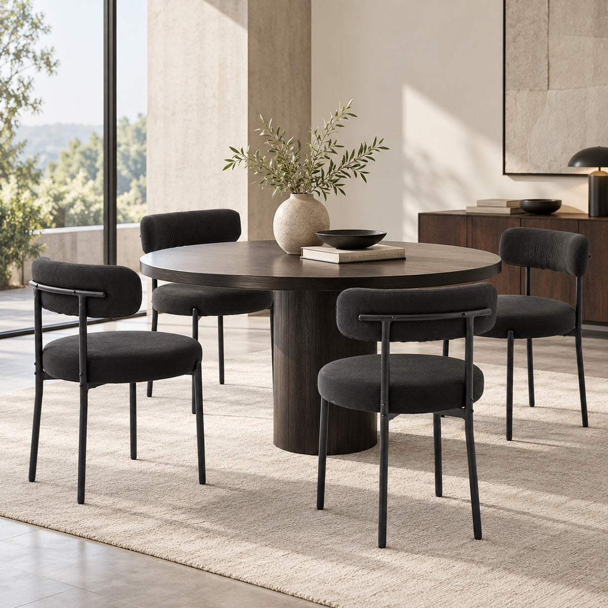 Lot de 4 chaises de salle à manger avec dossier en tissu pieds en acier 51 x 51 x 76 cm noir-6