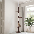Arbre chat du sol au plafond poteau à griffer L40 x l 34 x H 230-260 cm 5 niveaux d'activités marron-9
