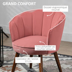 Fauteuil Coquillage Fauteuil de Salon Chambre avec Dossier et Coussin Aspect Velours Pieds en Bois hévéa 66L x-4
