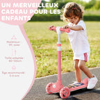 Trottinette enfant 3 Roues Lumineuses LED Hauteur Guidon réglable frein à Friction arrière de 2 à 6 ans Rose-6