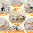 8 en 1 Triangle escalade enfants, arc d'escalade, rampe double-face pour grimper & glisser, 279 x 80 x 69 cm, gris-3