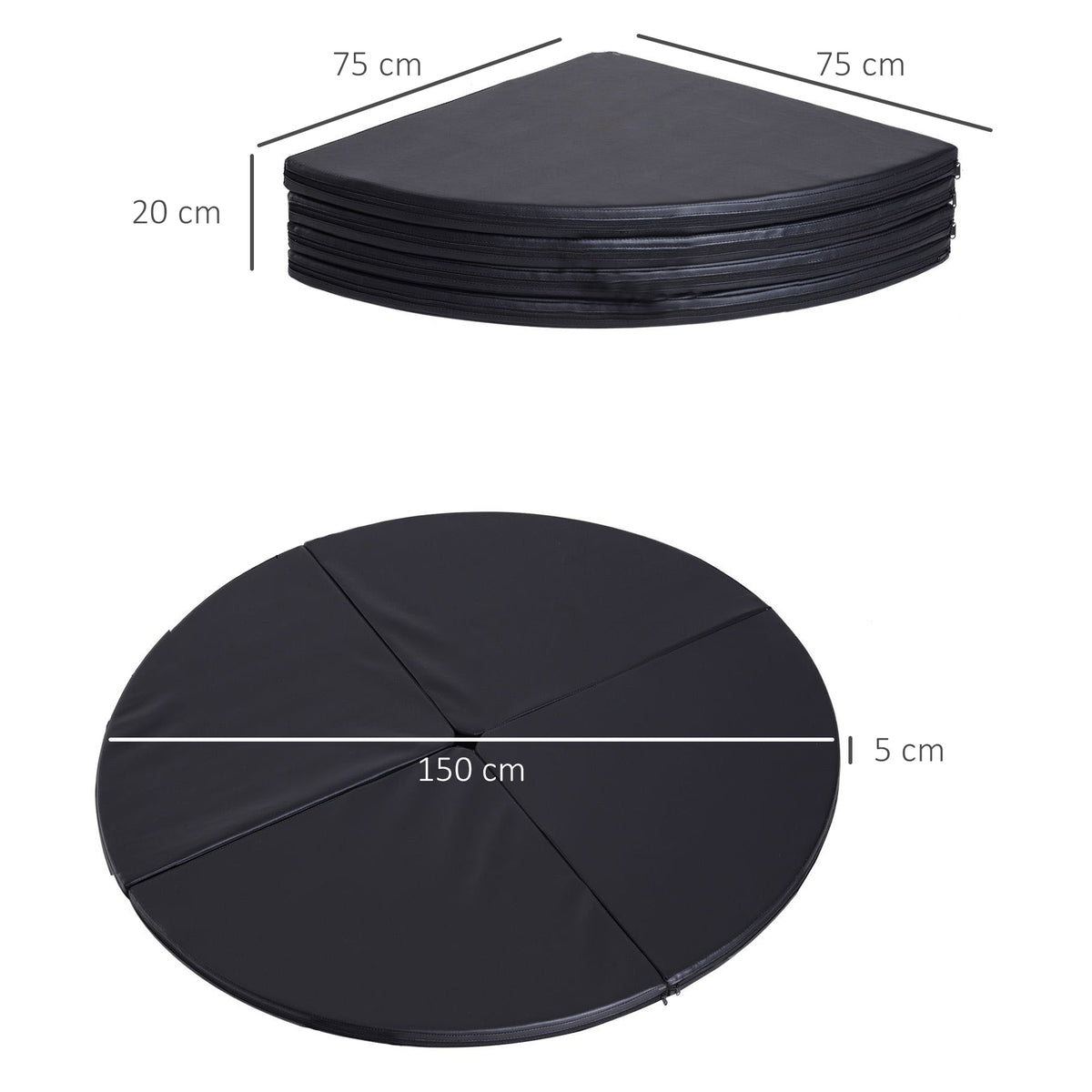 Tapis de pole dance pliable pole dance mat Ø 150 cm épaisseur 5 cm revêtement plastique noir-2