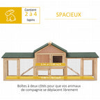 Clapier cage à lapins rongeurs XXL clapier nain 2 étages toit bitumé intégral tiroir déjection 210L x 45,5l x 84,5H cm bois massif pin pré-huilé-4
