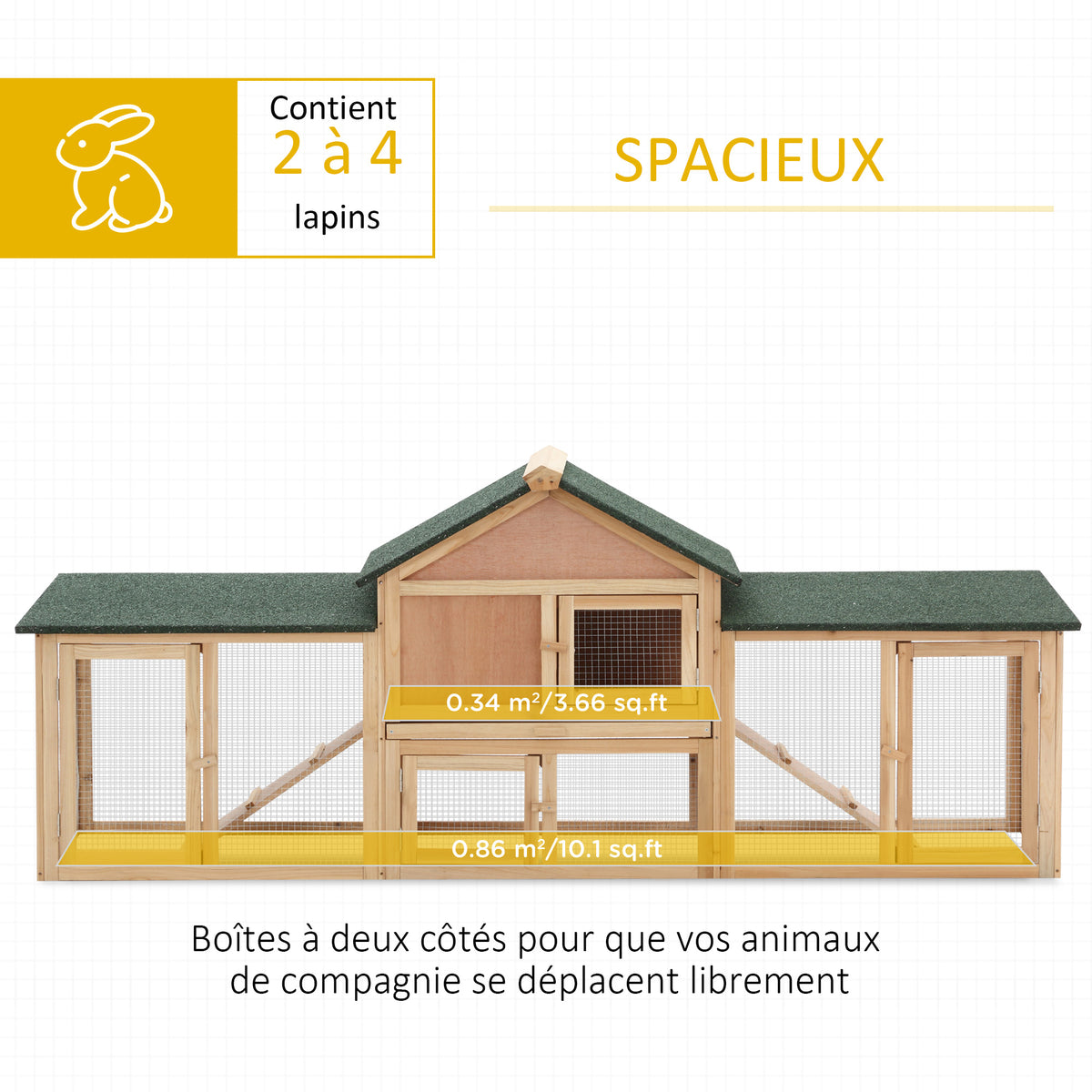 Clapier cage à lapins rongeurs XXL clapier nain 2 étages toit bitumé intégral tiroir déjection 210L x 45,5l x 84,5H cm bois massif pin pré-huilé-4