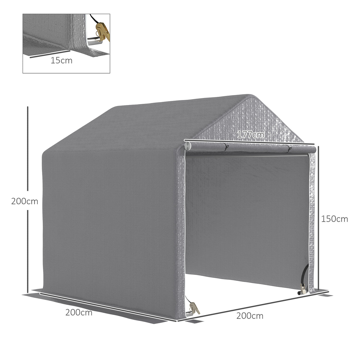 Abri de jardin 2 x 2 x 2 m abri vélo extérieur avec cadre en acier galvanisé, imperméable et résistant aux UV - gris-2