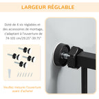 Barrière de sécurité animaux de 104,1H cm avec porte fermeture automatique système de double verrouillage noir-5