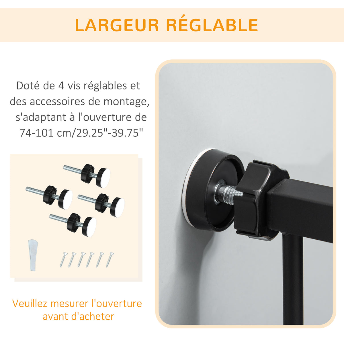 Barrière de sécurité animaux de 104,1H cm avec porte fermeture automatique système de double verrouillage noir-5