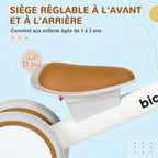 Draisienne vélo Enfant 4 roues selle réglable, guidon ergonomique alliage alu. PP, enfant 1 à 3 ans - Marron Blanc-4