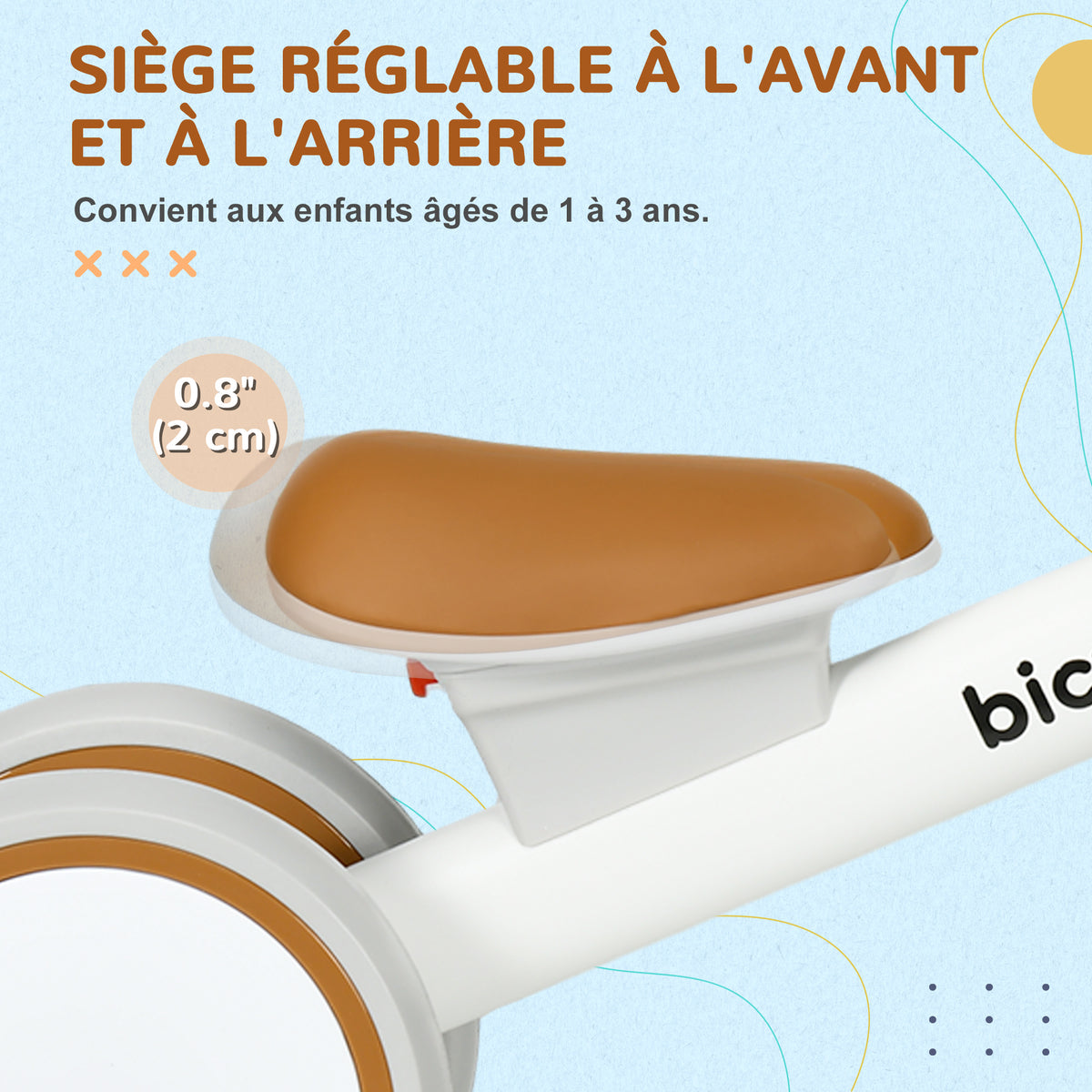 Draisienne vélo Enfant 4 roues selle réglable, guidon ergonomique alliage alu. PP, enfant 1 à 3 ans - Marron Blanc-4