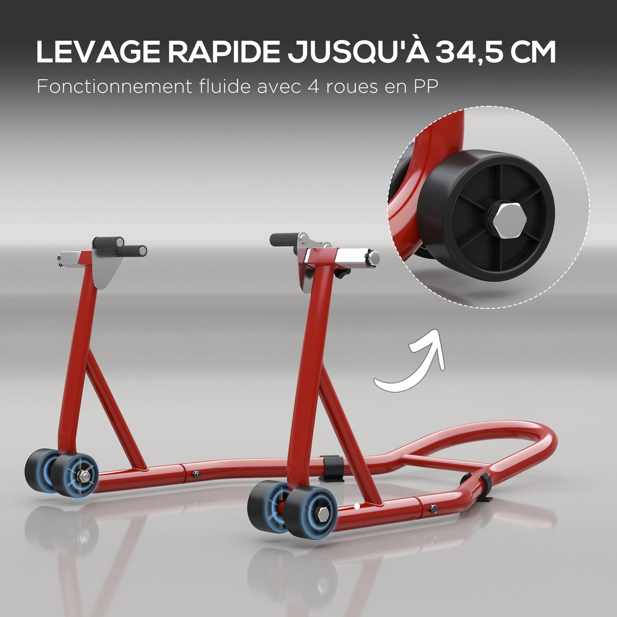 Support pour moto, béquille avant pour moto avec goupille réglable et adaptateurs pour bras oscillant, rouge-4