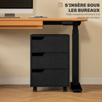 Caisson bureau mobile, meuble rangement bureau sur roulettes, 3 tiroirs, 40x50x57,5cm, noir-4