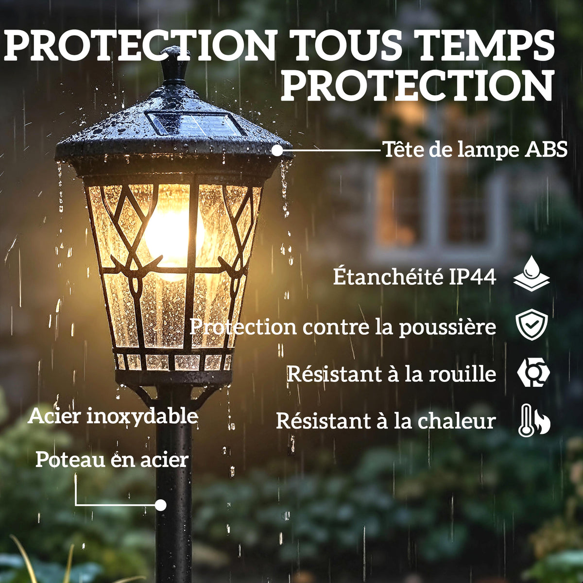 Lot de 2 Lampadaires Solaires 1,86 m pour Jardin, Lampes de Rue en Acier Inoxydable à Hauteur Réglable Noir-6