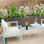 Lot de 2 tables basses de jardin, tables d'appoint gigognes triangulaires, cadre en acier patins ajustables bleu clair-1