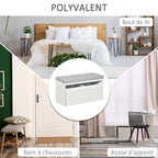 Banc de Rangement avec Coussin Gris - Meuble à Chaussures - Banc à Chaussures avec Grand tiroir Double Compartiment - MDF Blanc-5