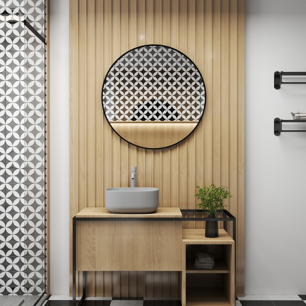Miroir rond miroir salle de bain cadre en métal facile à installer, pour chambre, salon, entrée, Ø 70 x 2,5 cm noir-7