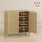 Meuble à chaussures en bambou 14 paires, armoire à chaussures avec portes persiennes et étagères réglables, bois naturel-2