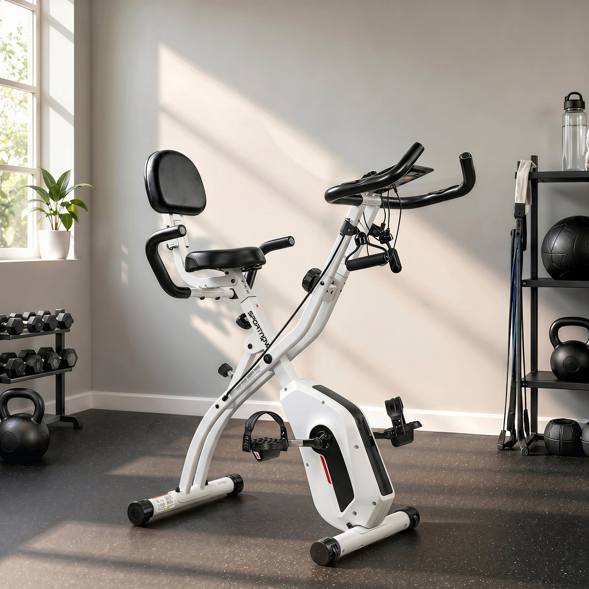 Vélo d'Appartement Pliable Vélo de Fitness 3 en 1 Silencieux Connecté Kinomap Bluetooth et Zwift 105x53,5x109cm Blanc-1