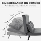 Canapé convertible 2 places avec dossier réglable sur 5 niveaux et 2 coussins rembourrés pour salon, chambre d'amis-4