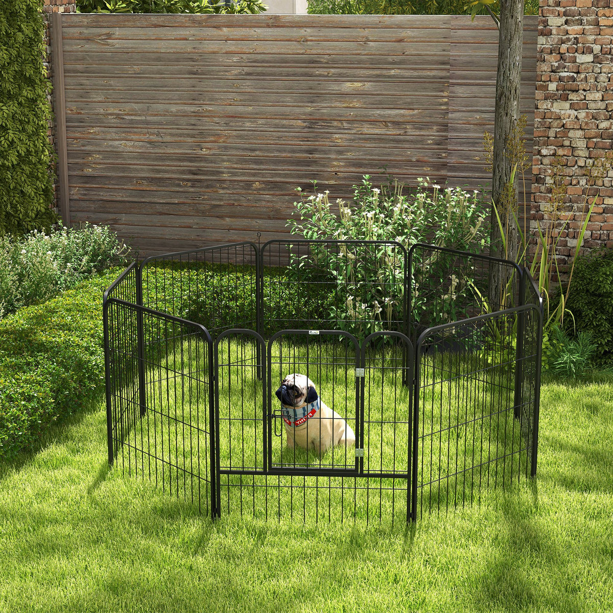 Luxe parc enclos modulable acier époxy porte verrouillable pour chiens, lapins, rongeurs, petits animaux, intérieur et extérieur 80 x 80 cm noir-1