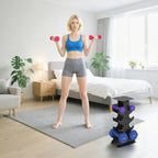 Lot 3 haltères hexagonaux avec support, 2 x 1kg, 2 x 3kg, 2 x 5kg, poignées antidérapantes, fitness à domicile-7