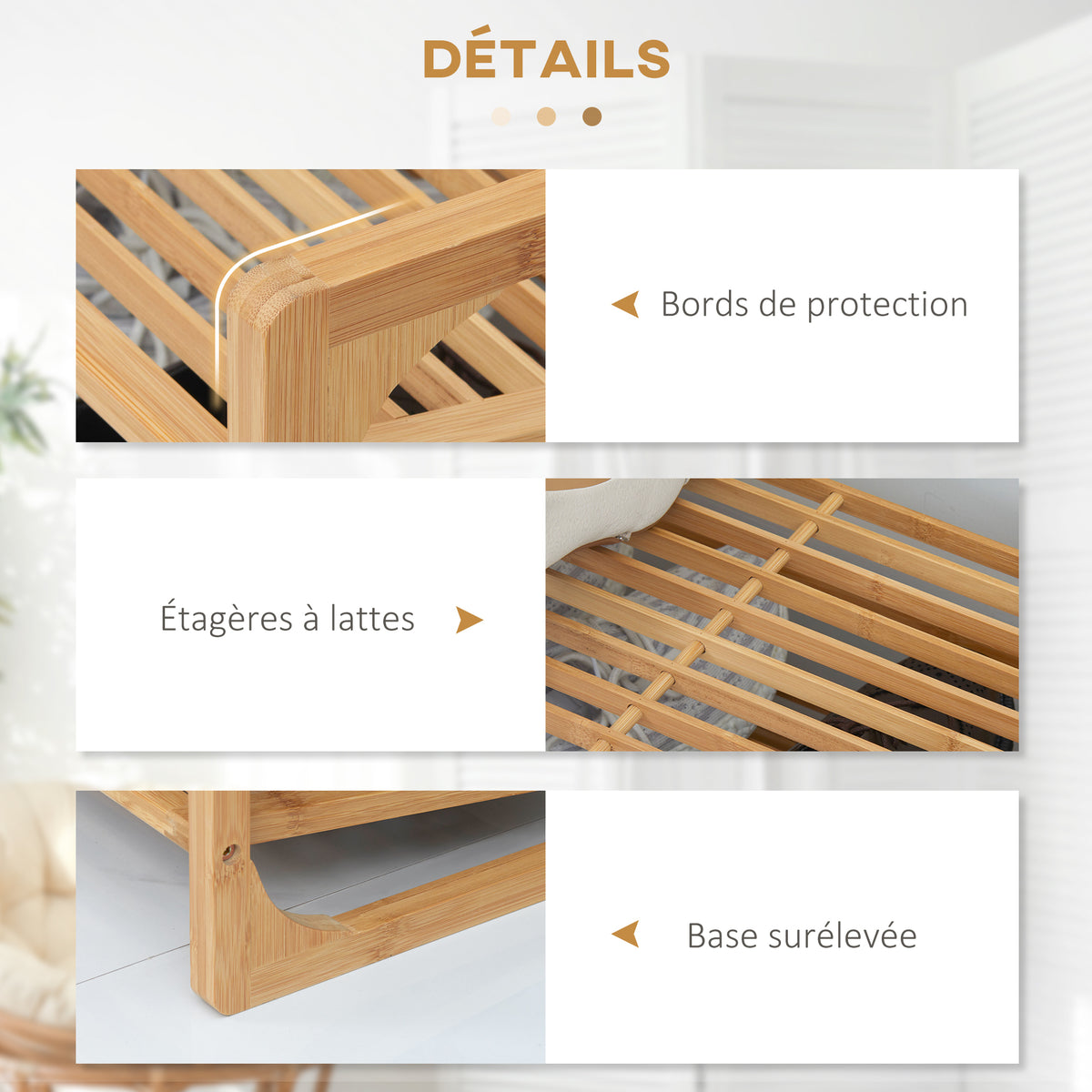 Étagère à chaussures à 3 niveaux porte-chaussures en bambou 9 paires de chaussures 76 x 33 x 51 cm naturel-5