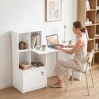 Bureau d'ordinateur avec bibliothèque 4 compartiments et tiroir verrouillable, 126 x 50 x 109 cm, grain de bois blanc-7