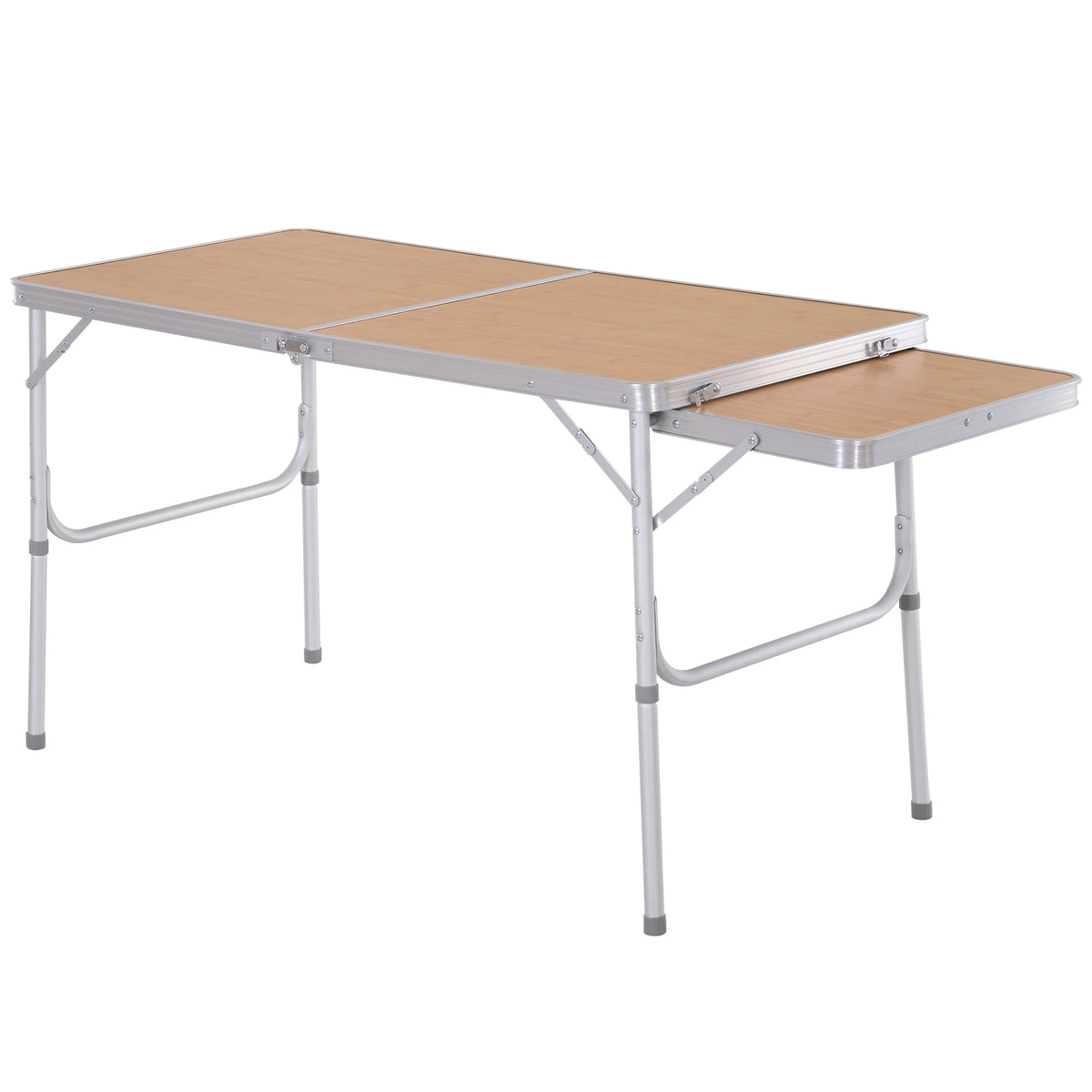 Table Pliante Table de Camping Table de Jardin avec rallonge Hauteur réglable Aluminium MDF Imitation Bambou-0
