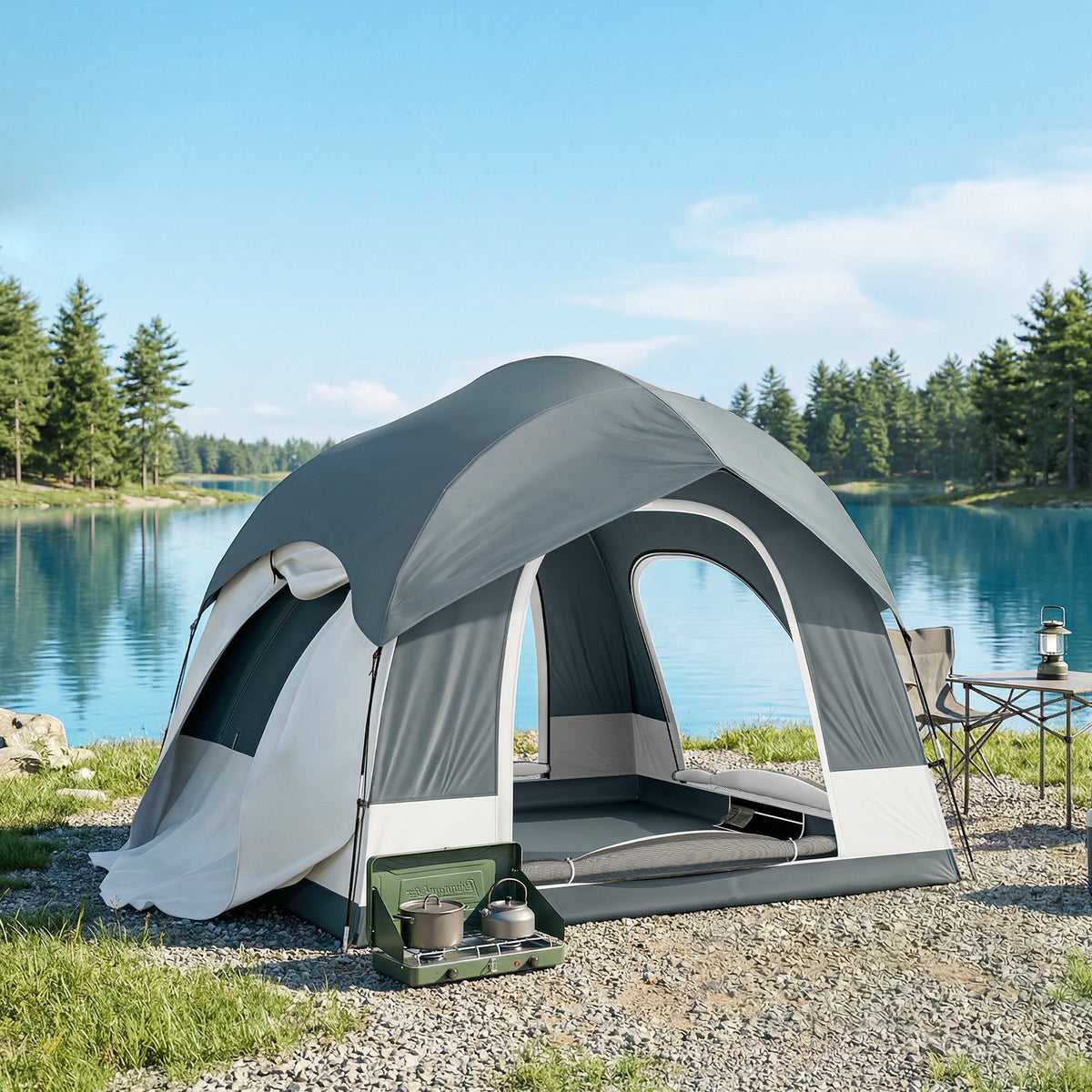 Tente de Camping Facile à Monter 2-4 Personnes avec 3 Portes, Imperméable, Compatible avec SUV, Bleu Foncé-1