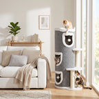 Tour pour chat à 4 niveaux arbre à chat stable avec griffoirs en sisal et bord en peluche 2 plateformes 50x36x101cm gris-8