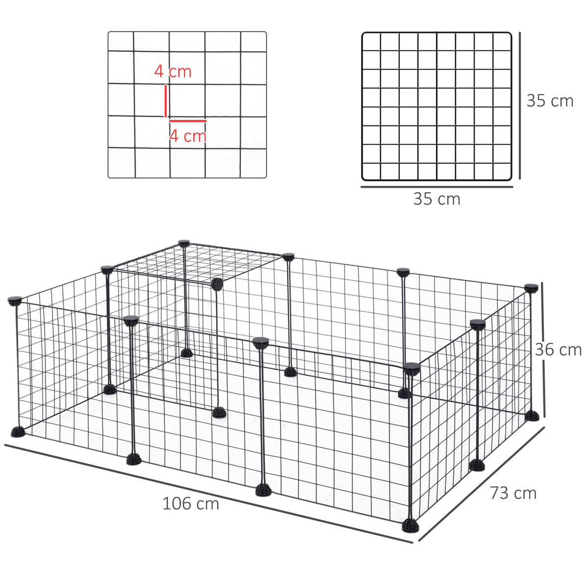 Cage parc enclos pour animaux domestiques L 106 x l 73 x H 36 cm bords arrondis fil métallique noir-2