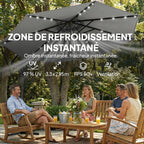 Parasol Déporté Parasol de Jardin LED Solaire 32 Lampes LED Manivelle UV 50+ et Housse de Protection Ø 295cm Gris-6