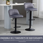 Lot de 2 tabourets de bar design contemporain avec repose-pieds hauteur réglable et pivotant gris-3