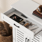 Meuble à chaussures 20 paires, armoire à chaussures avec 2 portes persiennes, tiroir et étagères réglables, blanc-8