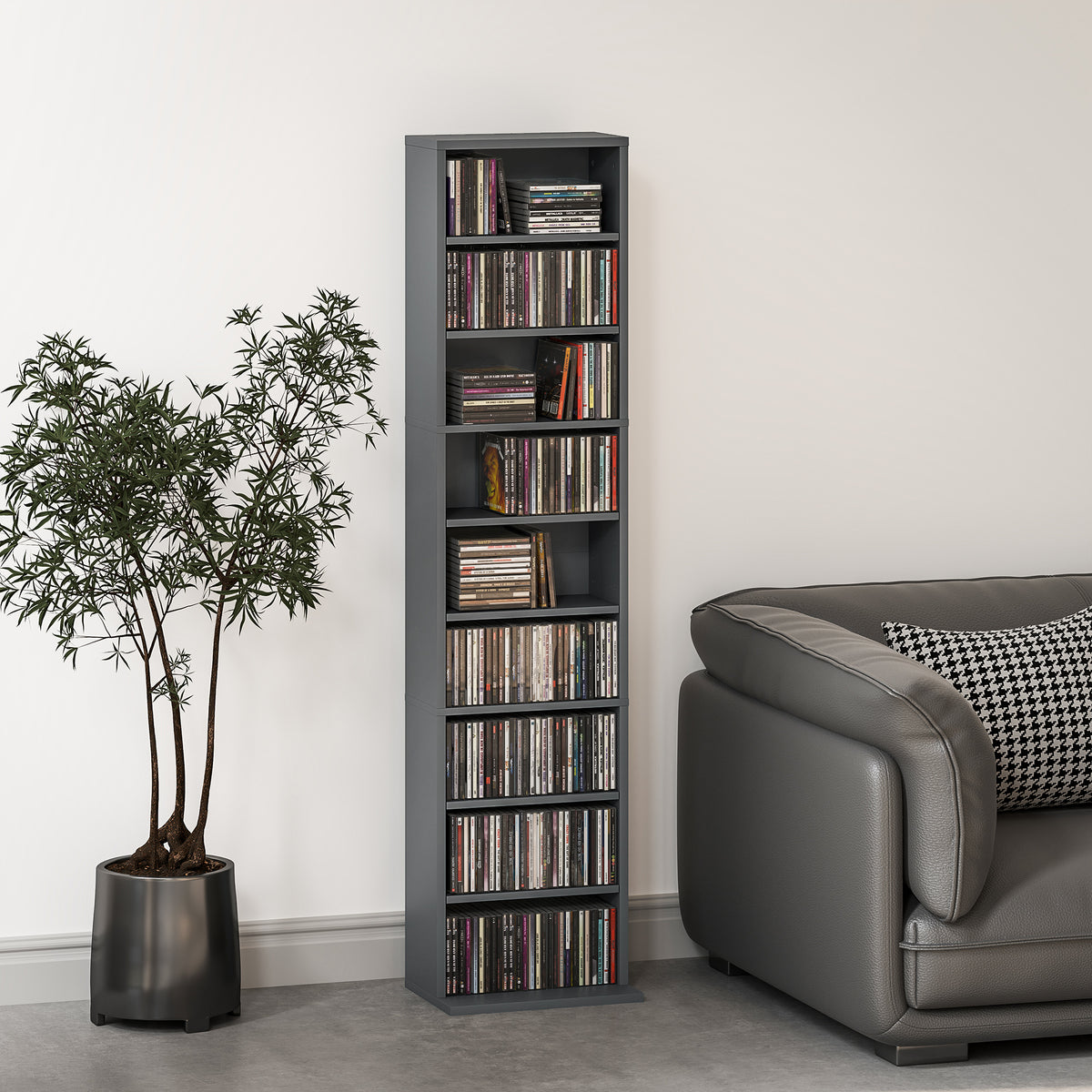 Rangements pour CD et DVD 9 compartiments et 6 étagères réglables capacité max. 260 CD/120 DVD 33 x 24 x 140 cm gris-9