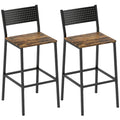Lot de 2 tabourets de bar, chaises de bar, assise 72,5H cm, dossier et repose-pieds, pieds en métal, brun rustique-0