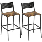 Lot de 2 tabourets de bar, chaises de bar, assise 72,5H cm, dossier et repose-pieds, pieds en métal, brun rustique-0