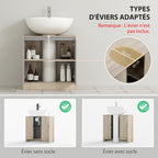Meuble salle de bain sous Lavabo - meuble sous-vasque - placard 2 portes avec étagère - 60L x 30l x 59,8H cm-3