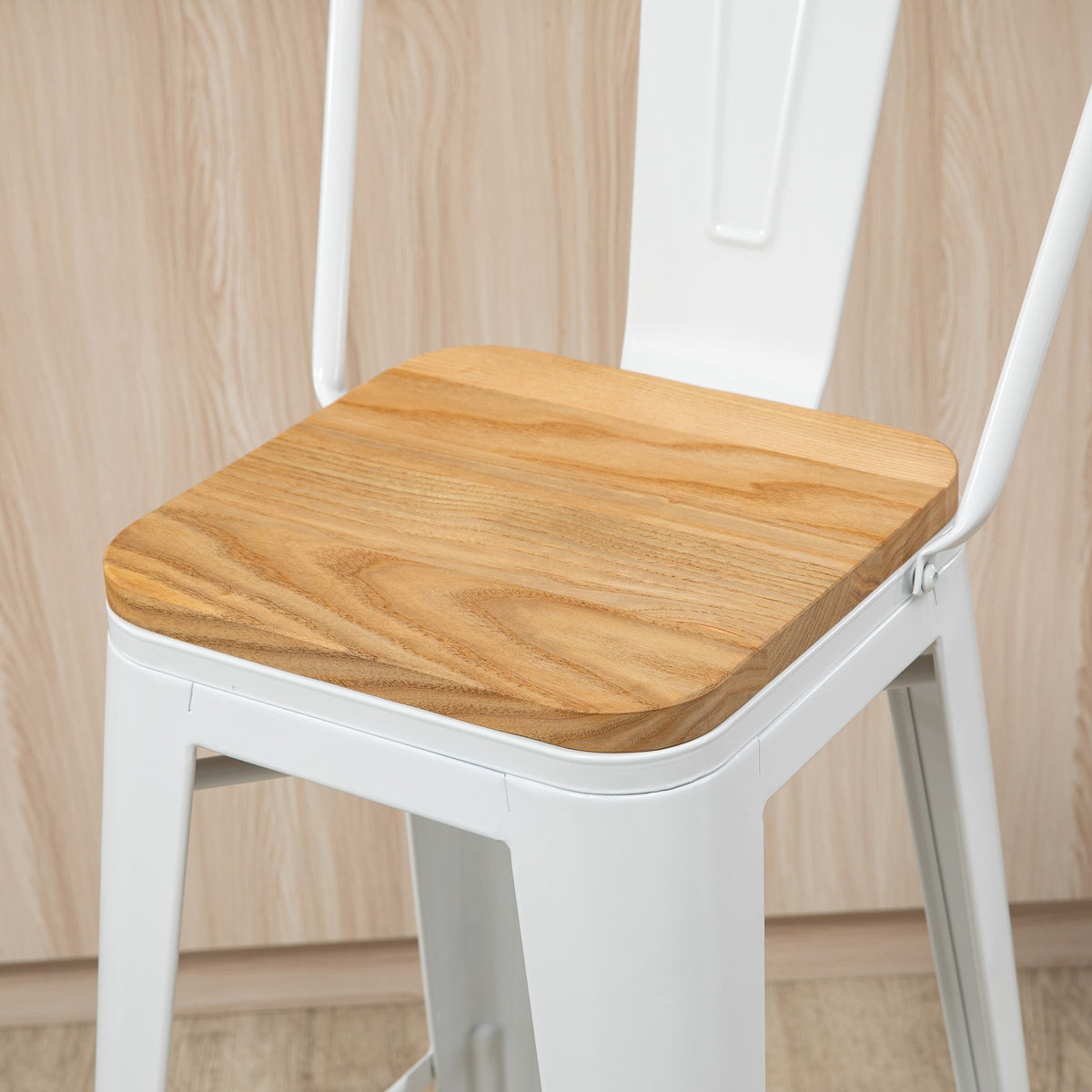 Lot de 4 tabourets de bar industriel avec dossier repose-pied hauteur assise 76 cm métal crème-7